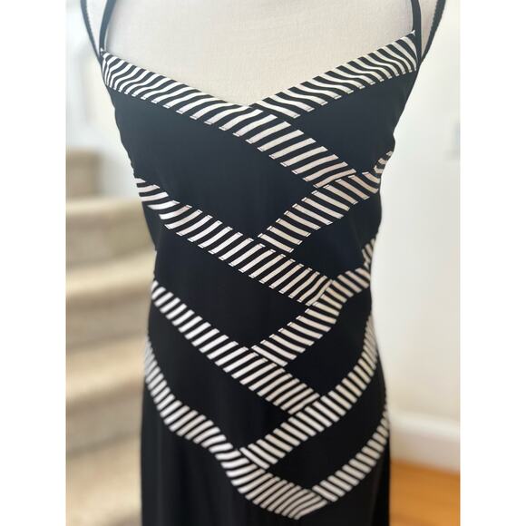 Joseph Ribkoff Black Drop Waist Stripe Bandage Sleeveless Dress - Picture 5 of 8